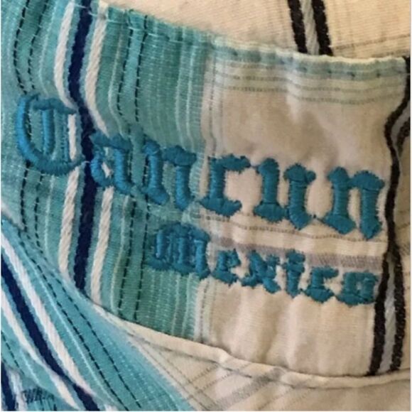 Caribbean Side Women's Cancun Mexico Aqua Blue Plaid Hat - Picture 4 of 11